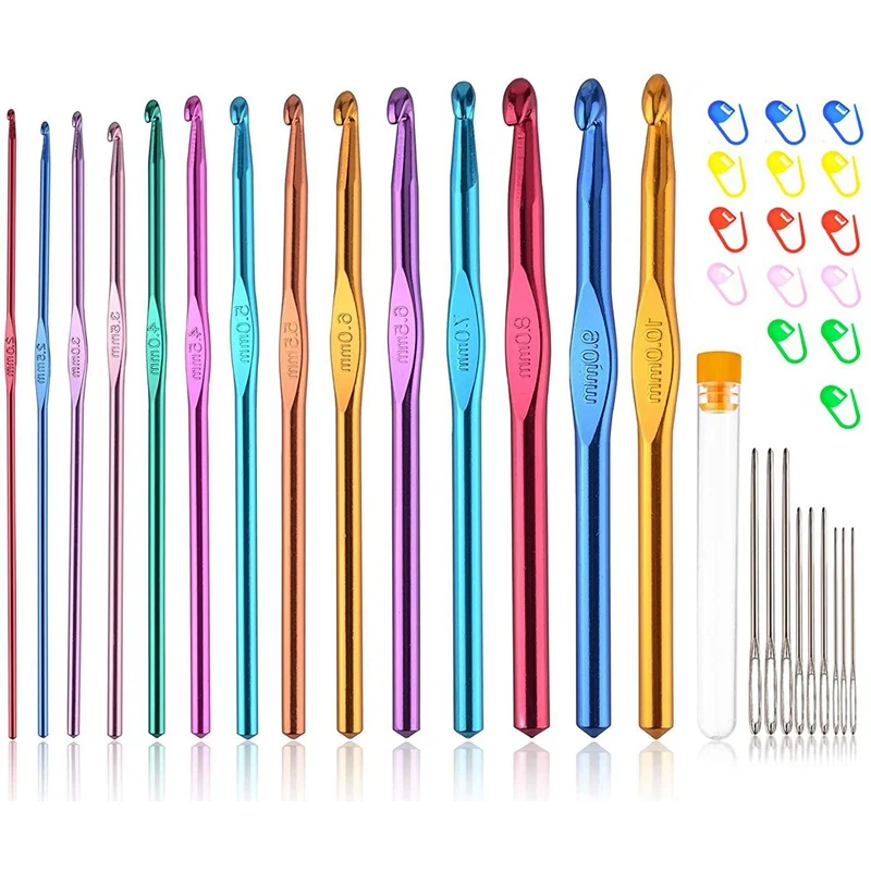 

38 шт. эргономичный набор крючков для вязания, разноцветные, алюминиевые вязальные крючки, профессиональный игл для вязания крючком