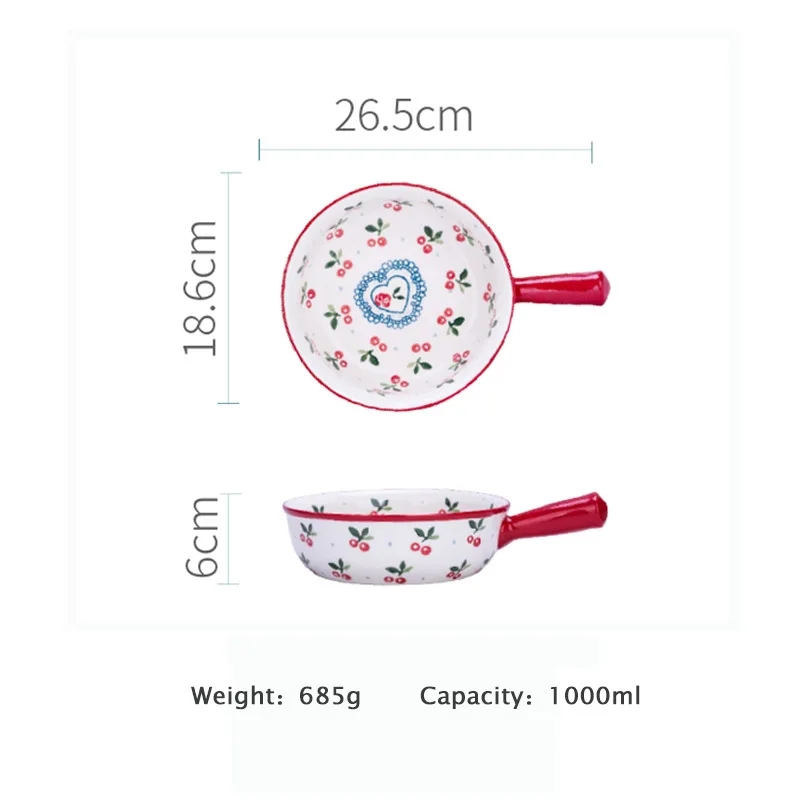 

1000ml Ceramic Glaze Baking Bowl with Handle Salad Bowls Barbecue Cheese Baked Rice Baking pan Round Bakeware Tary