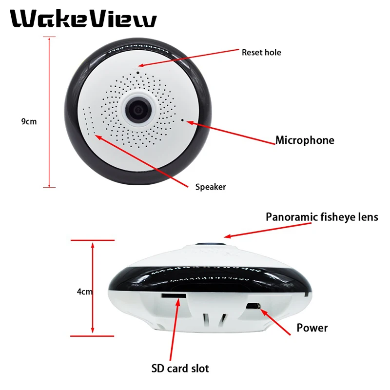 WakeView Full view WIFI 360 Degree Two way audio Panoramic 1.3MP/2MP/3MP Fisheye Wireless Smart IP Camera support 128g app ICSEE |