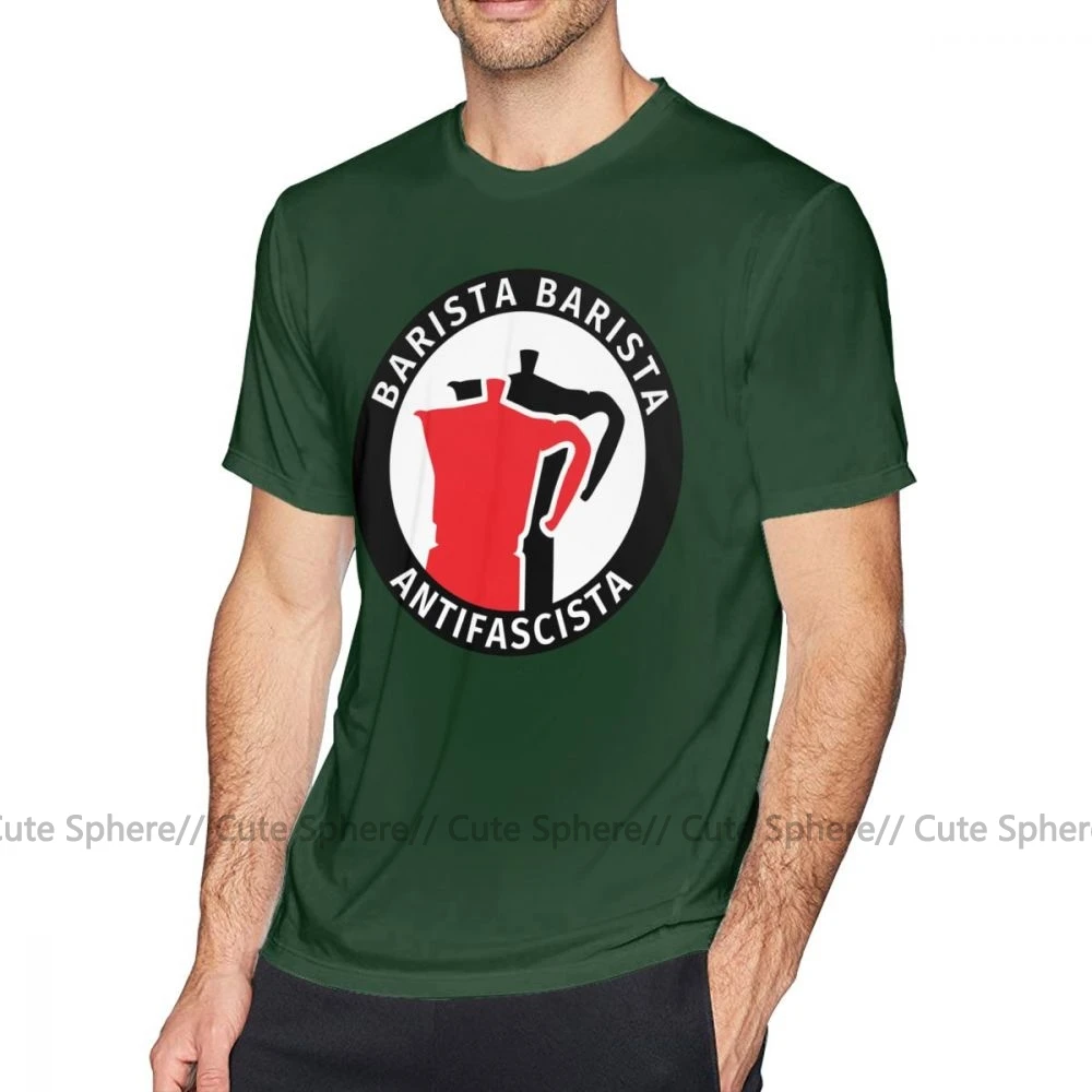 Футболка Antifa, футболка Barista Antifascista, 100 хлопок, футболка с коротким рукавом, милая Классическая футболка с принтом - Цвет: Dark Green