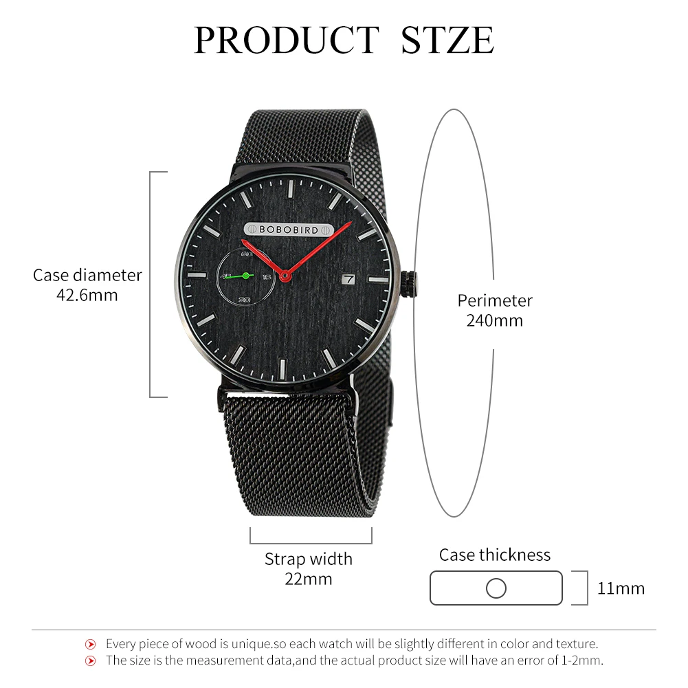 

BOBO BIRD 2021 Design Watch Man Luxury Stainless Steel Date Display Quartz Waterproof Watches Valentine's Day Gifts for Husband