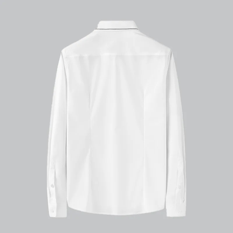 2021 autumn and winter new non-iron high-end solid color men's long-sleeved shirt embroidery all-match pure white men's shirt
