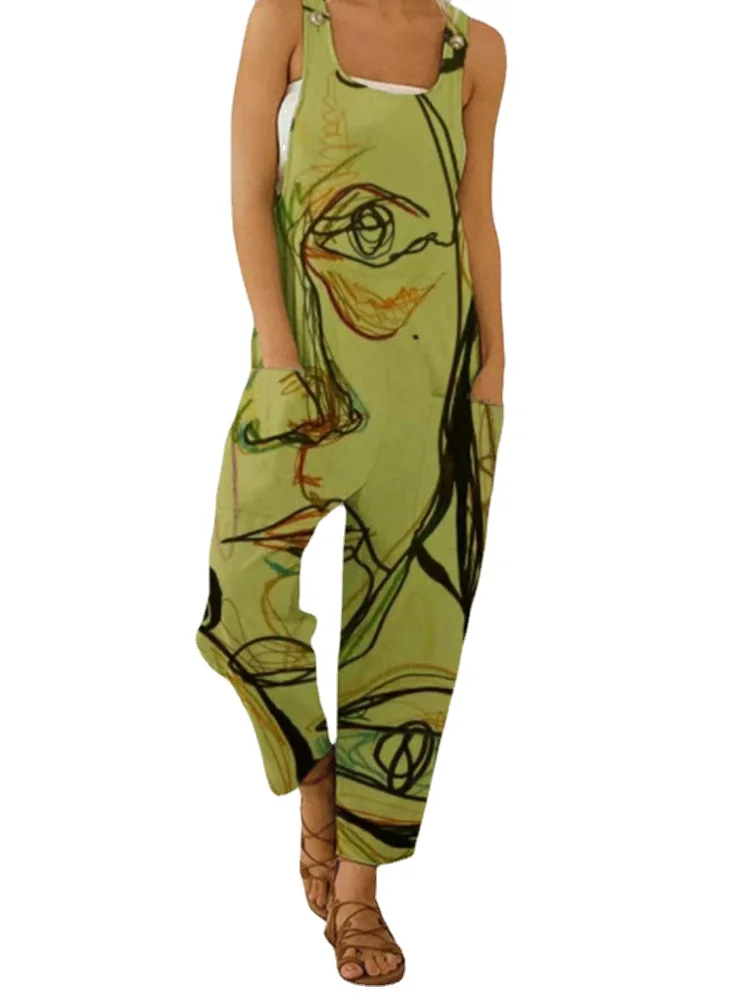 Женский комбинезон с широкими штанинами Облегающий без рукавов в винтажном