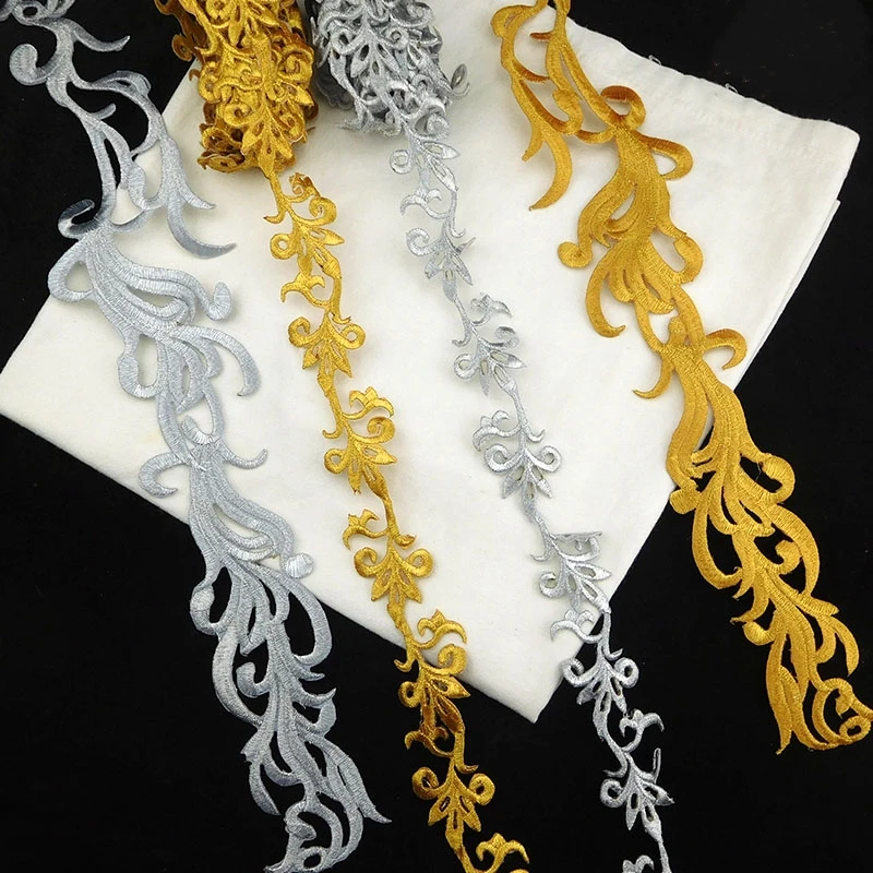 Золотая и серебряная вышивка кружева ручной работы для рукоделия искусственная