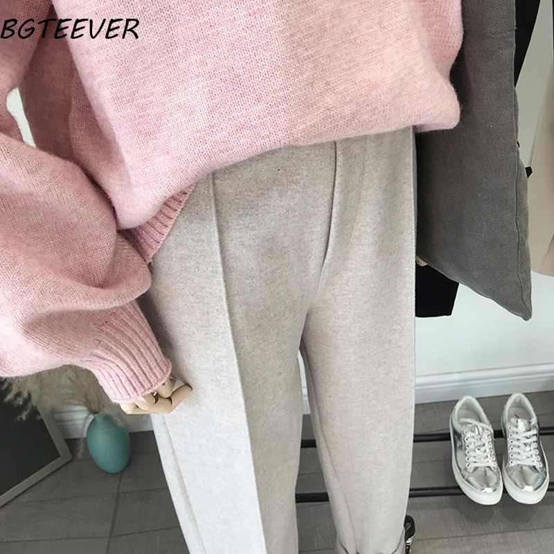 Winter Thicken Women Pencil Pants Plus Size Wool Pants Female Autumn High Waist Loose Trousers Capris Good Fabric