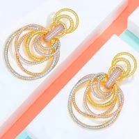 famous brand noble shiny circles twist trendy women earrings aaa cubic zircon drop earring for women wedding party accessories