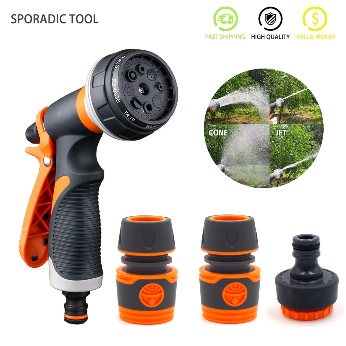 

4pcs/set gardening Sprinklers Washing High Power Pressure Hose Nozzle Washer Water Spray Gun With Quick Connect Adapters Faucet