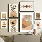 Горы Солнце Луна лист абстрактный пейзаж скандинавские плакаты и принты настенная живопись холст настенные картины для гостиной Декор