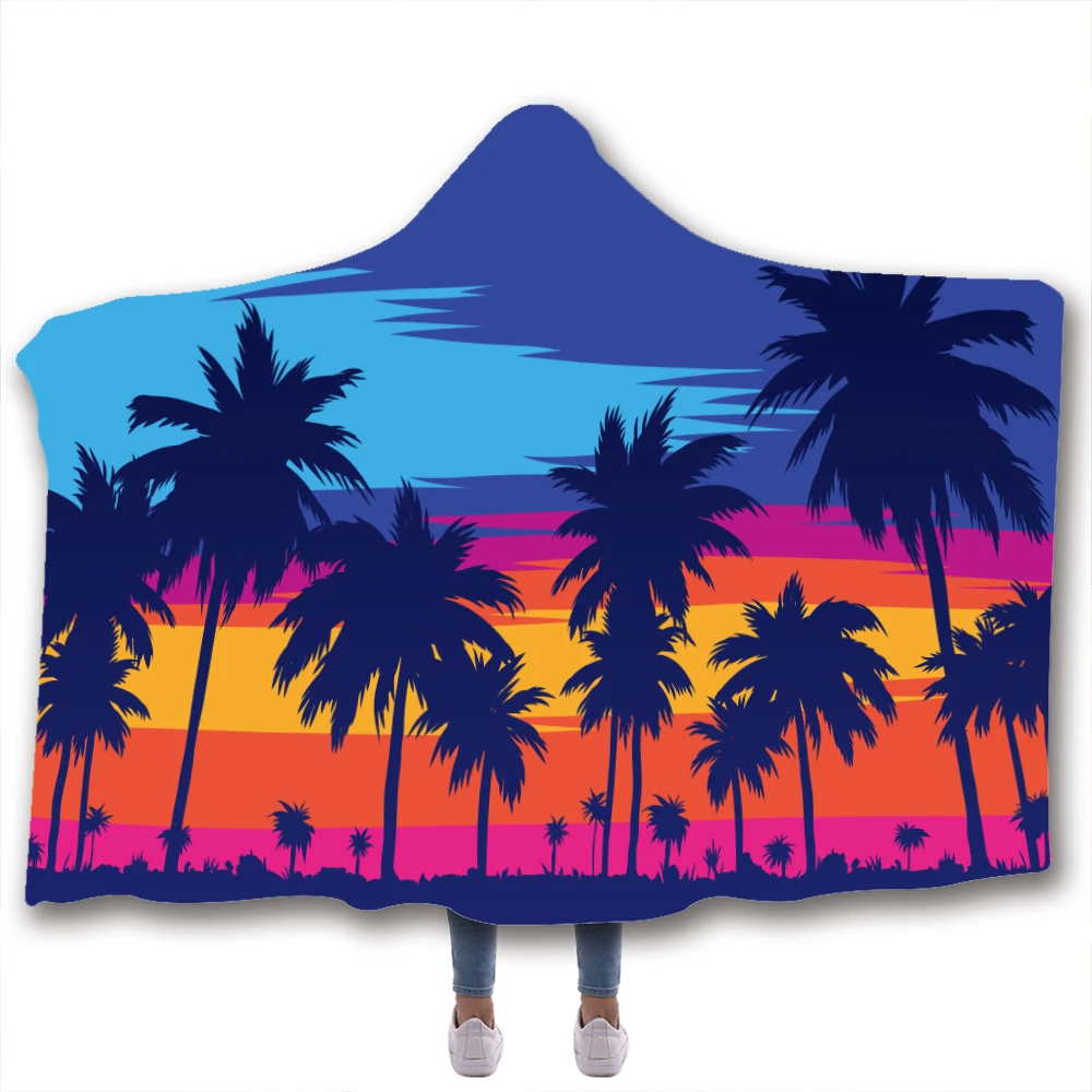 Пляжное мягкое одеяло с волнистым принтом теплое шерстяное бархатное капюшоном