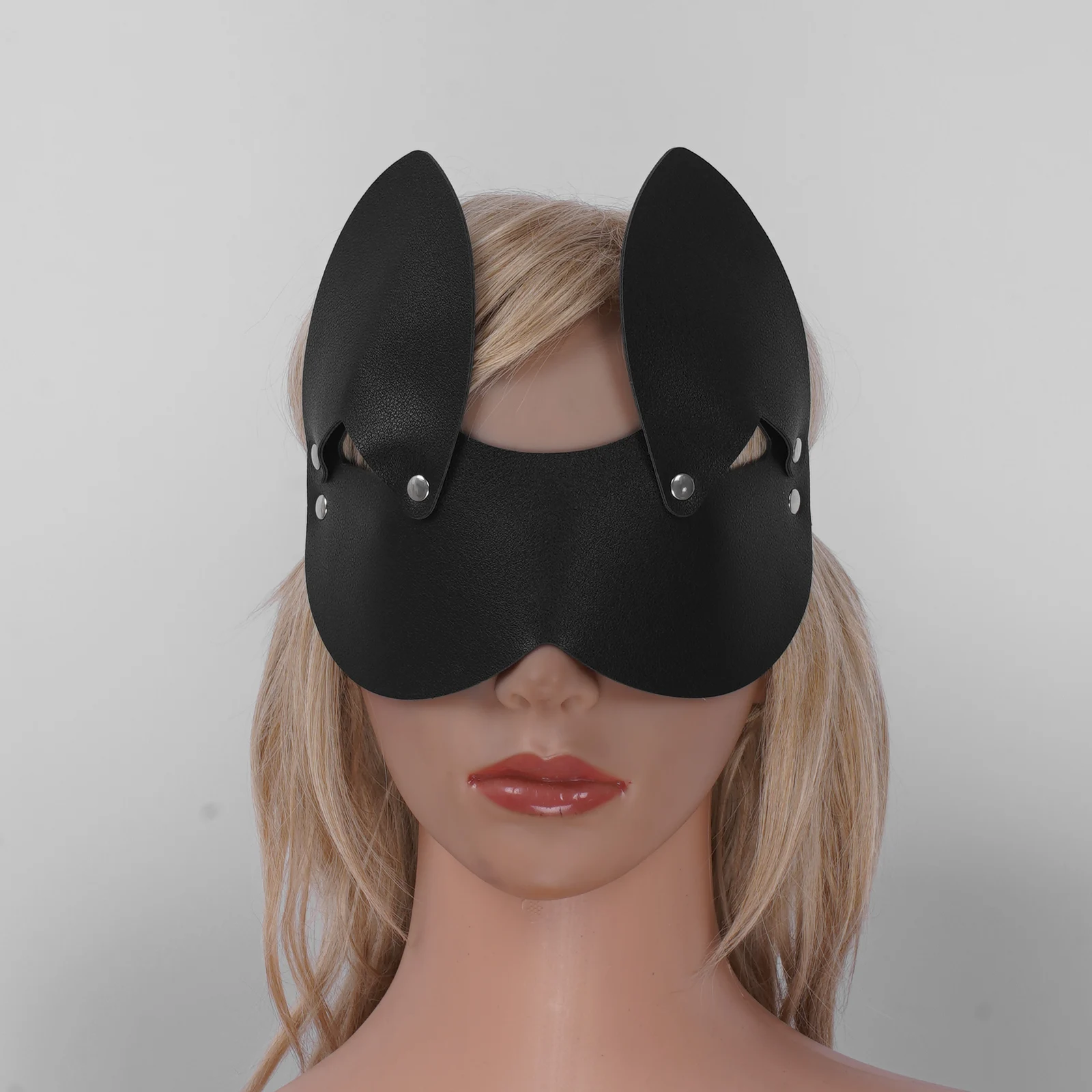 

Punk Style Simple Personality Cat Ears Adjustable PU Leather Rivets Decor Eye Mask for Party Masquerade extioc Accessories