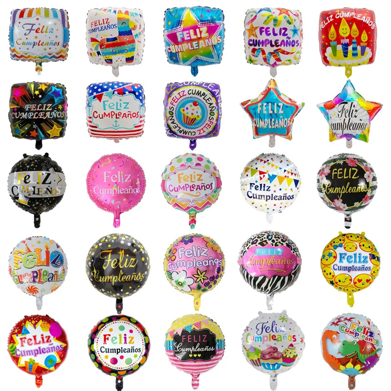 

10pcs 18'' Round Feliz Cumpleanos Spanish Happy Birthday Celebration Party Mylar Foil Helium Balloons Globos Baloes Air Supplies