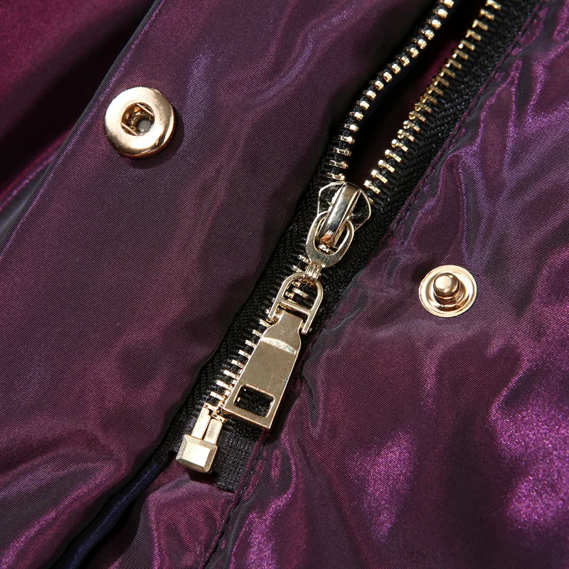 Новинка 2019 зимнее теплое женское пуховое пальто черно-фиолетовая Женская