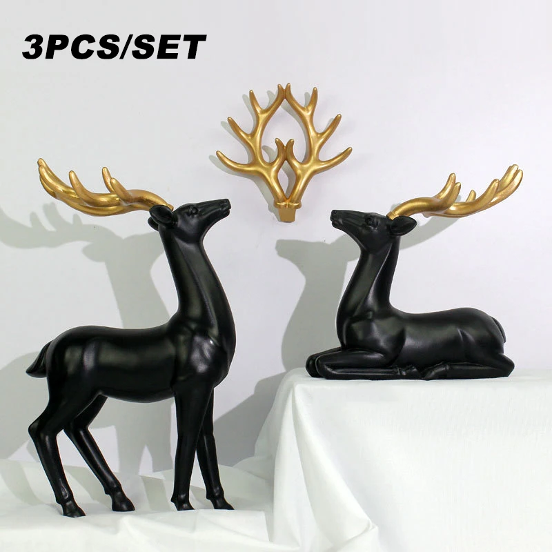 

3Pcs/Set Nordic Resin Deer Figurine Ornament Animal Statue Home Office Desktop Decorative Sculpture