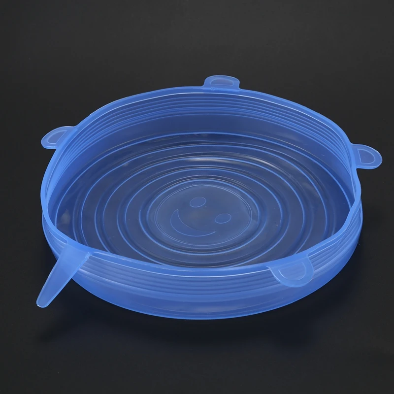 

6pcs Silicone Stretch Lids Fresh Food Wraps Bowl Cup Pot Cover Seal Reusable, blue
