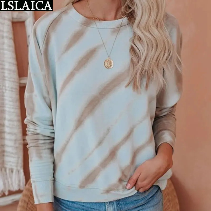 Autumn New Pullover O-Neck Long Sleeve Sweatshirt Ladies Tie-Dye Women Sweetshirts Casual Loose Sweatshirt Top Blusas Feminina