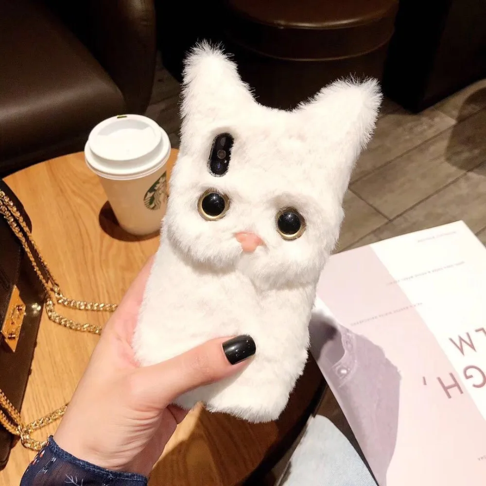 Kuutti Squishy Kawaii Girls Fluffy Furry Plush Fur Cat Phone Cases for iPhone 6s 7 8 Plus X XR XS Max Covers For 11 |