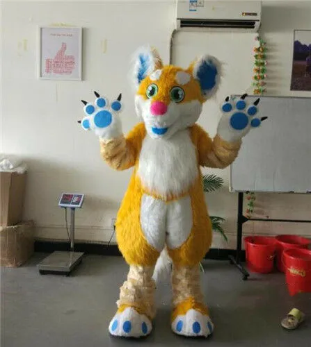 

Adult Yellow Plush Husky cartoon Mascot Costume outfit fancy Dress Advertising for Carnival Halloween Xmas Easter party event