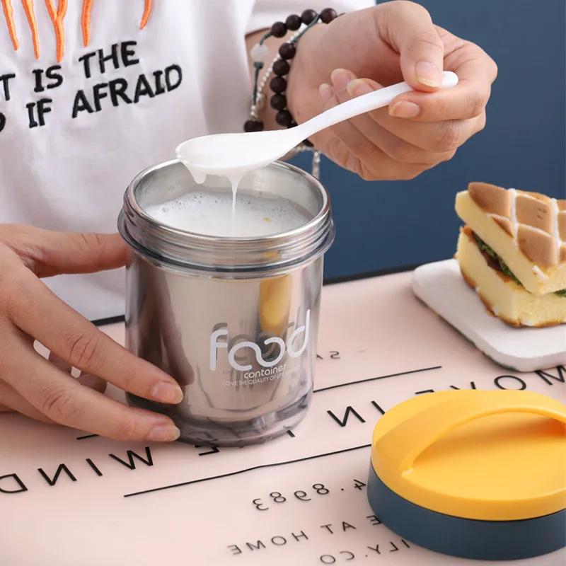 

Stainless Steel Insulated Soup Cups Lunch Box Food Container Portable Bottle Sealed Breakfast Cup Milk Oatmeal Cup with Spoon