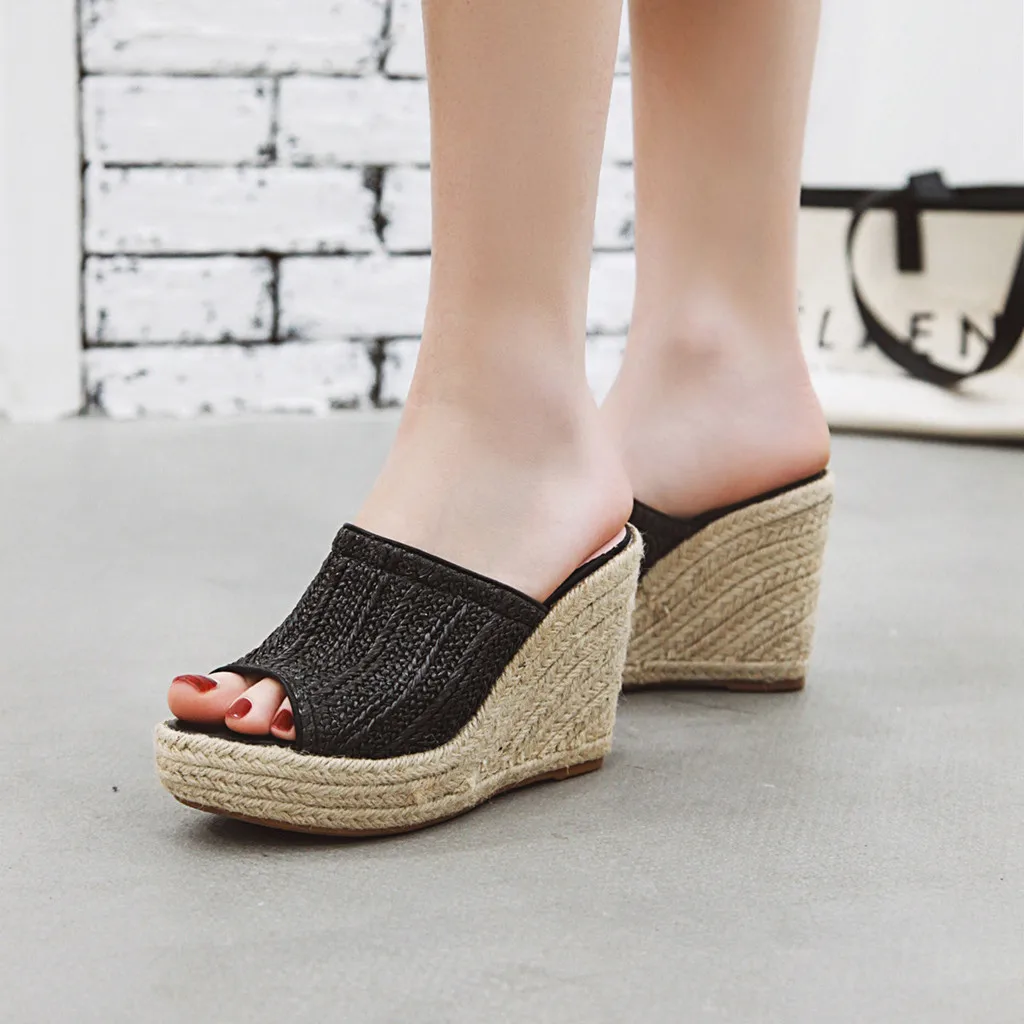 2020 женские плетеные шлепанцы в богемном стиле сезон лето пляжная Повседневная