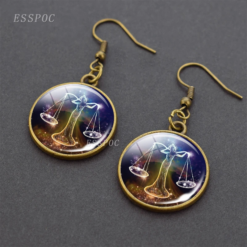 Серьги-подвески со знаками Зодиака 12 знаков зодиака стеклянный кабошон длинные