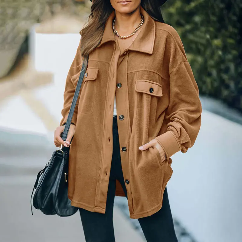 

Autumn Shirt Jacket Women Button Long Plush Coat Jacket Women Overshirt Winter Coats Women Loose Fleece Jacket Female 2022