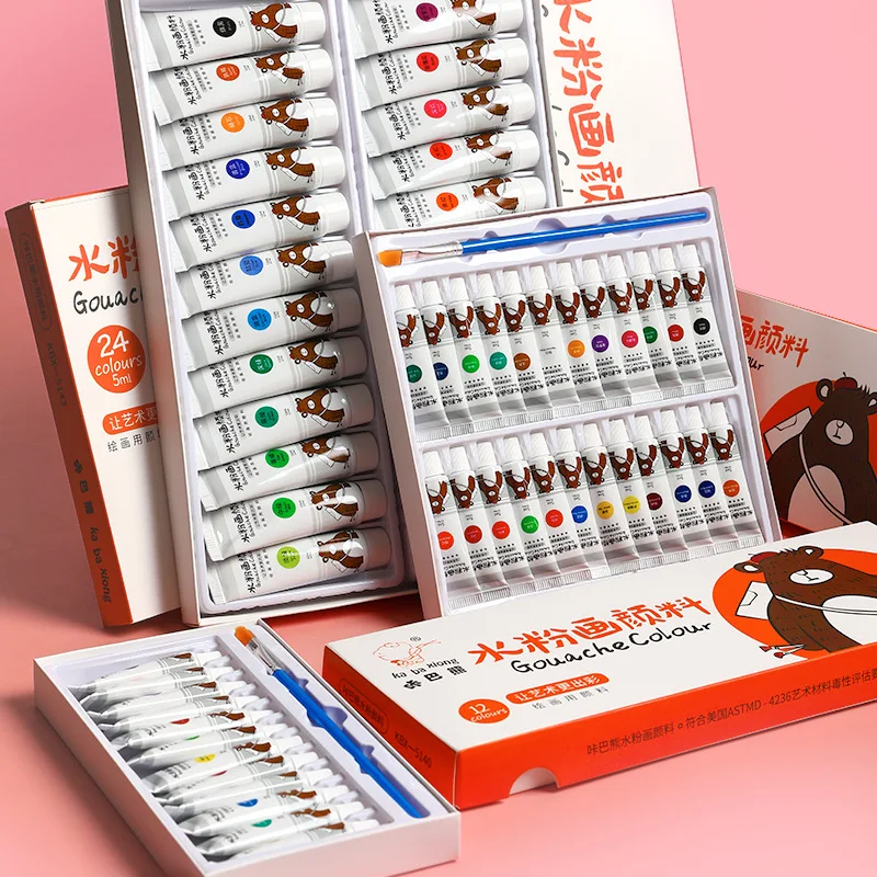 

Watercolor Gouache Painting Pigment Set for Beginners 12/24 Colors Primary School Children Non-toxic Watercolor Paint Washable
