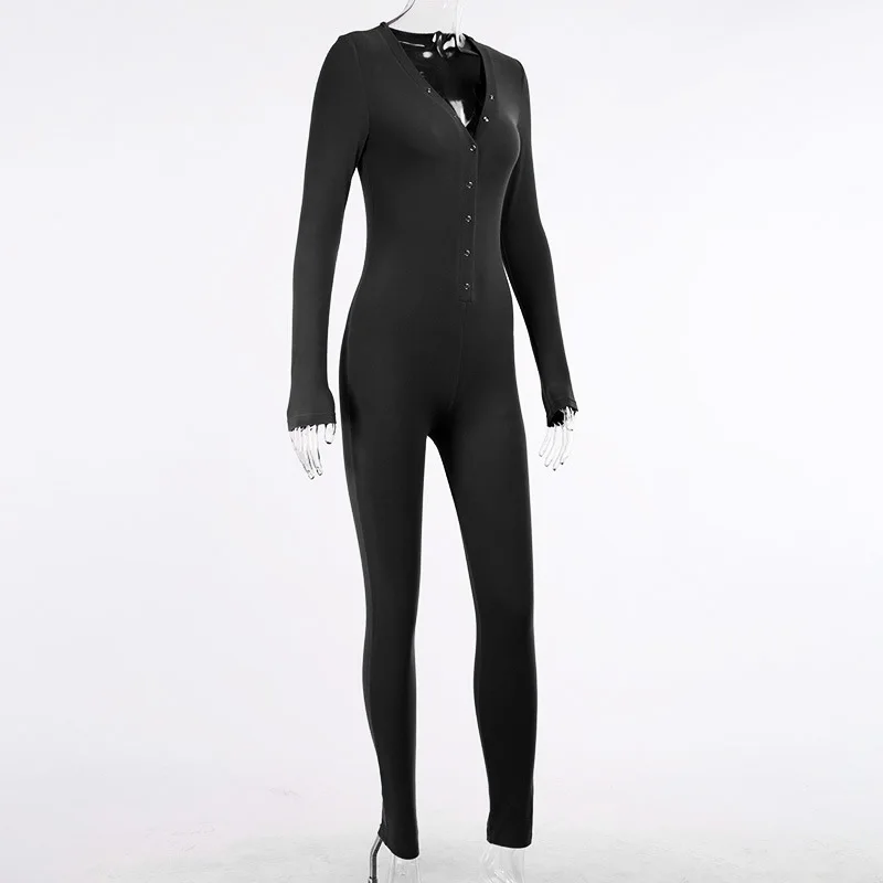 

Sleeveless Skinny Summer Rompers Womens Jumpsuit O-Neck Invisible Front Buttons Up Sexy Jumpsuit Women Solid Casual Overalls