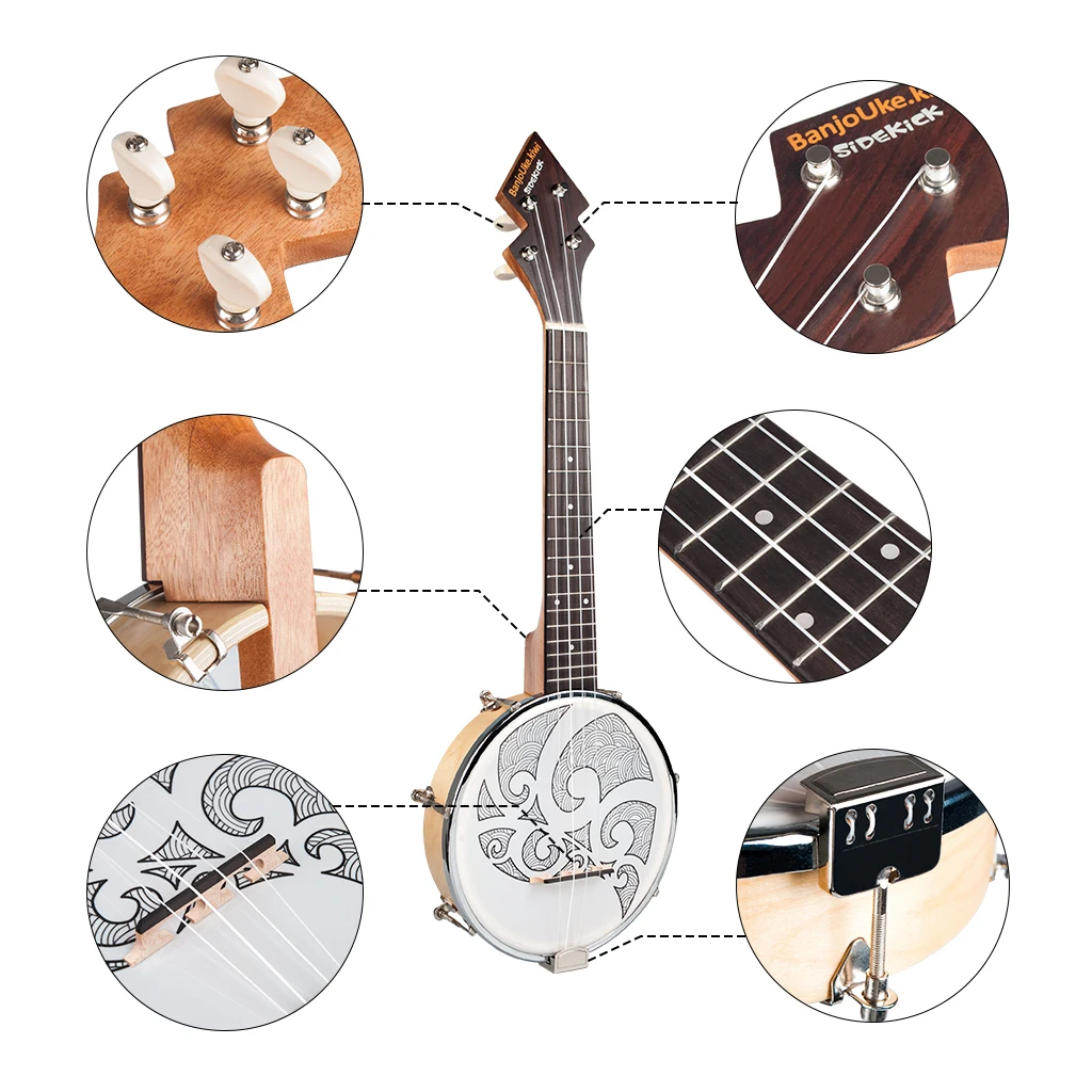 26 Inch Banjo Banjolele Ukulele 4-String Vintage-Plated with Carrying Bag Electronic Tuner | Спорт и развлечения