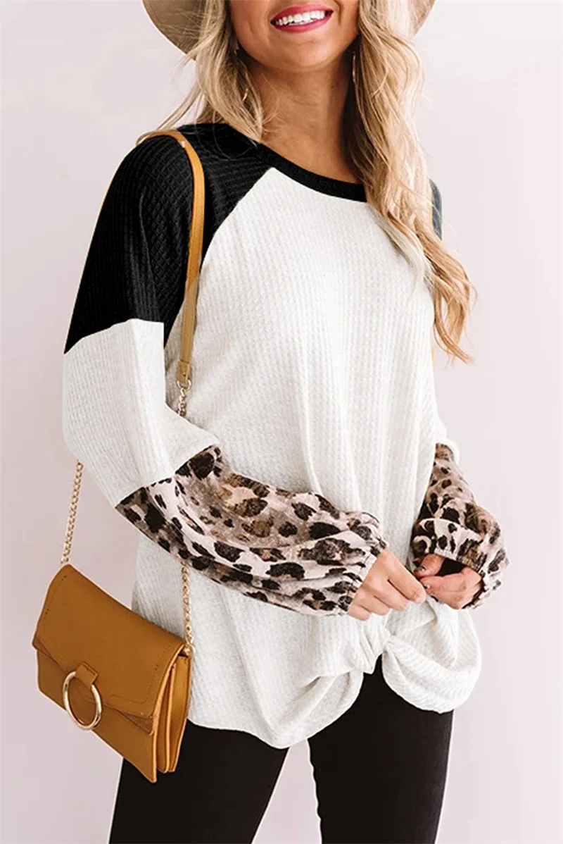 

CHRONSTYLE Leopard Print Patchwork Sweatshirts 2021 Fall Autumn Long Sleeve Women Loose Causal Pullovers Sweatshirts Outwear New