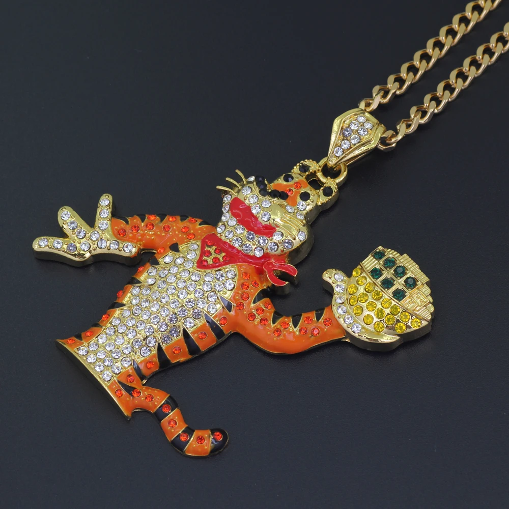 18K Gold Хип хоп мужские золотые и серебряные большие ювелирные изделия Bling подвеска в виде тигра ожерелье ювелирные изделия 30 дюймов кубинские цепи - Окраска металла: 18K Gold