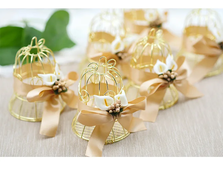 100 шт./лот уникальный дизайн золотая металлическая птичьи клетки коробка для