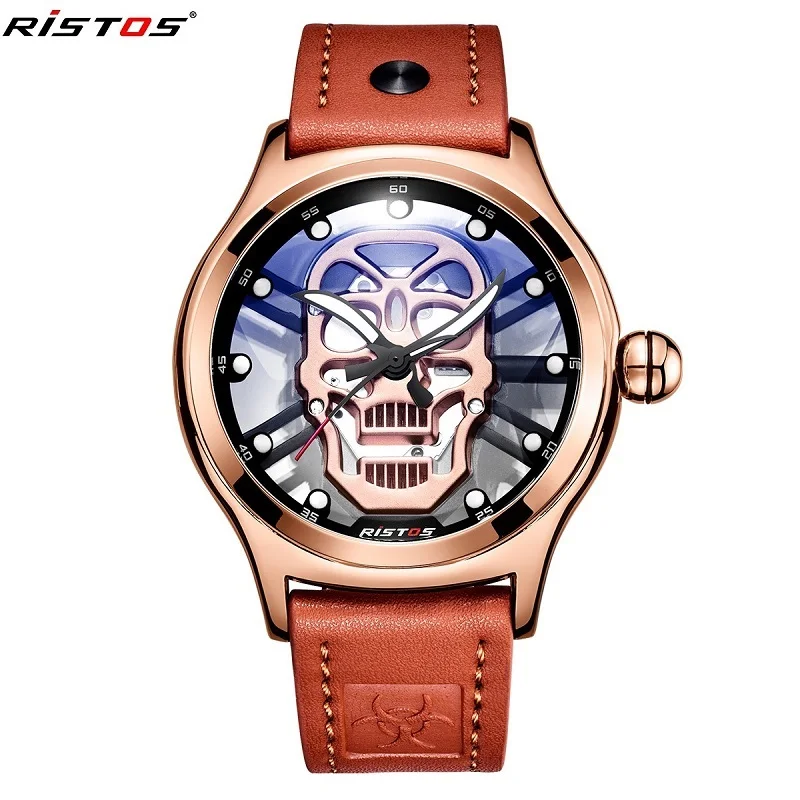 RISTOS Original Mens Sport Japan Quartz WristWatch Creativity SkulL Dial Luminous Clock Male Water Resistant Relogio Masculino | Наручные