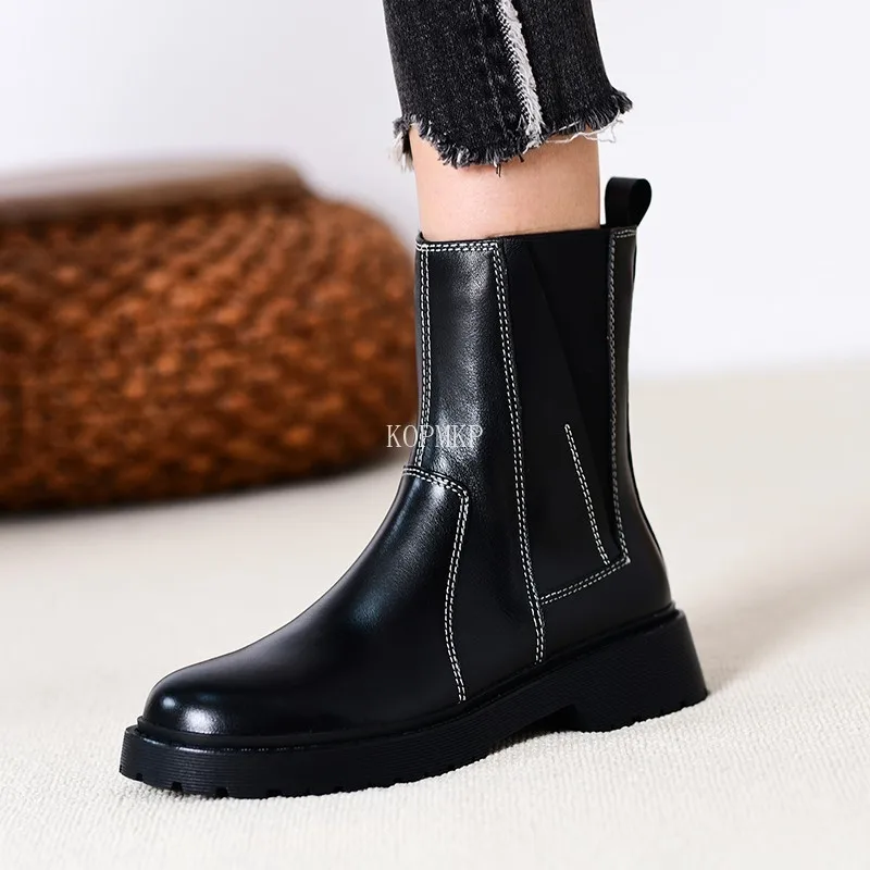 

Ботинки Челси женские кожаные, Осень-зима 2021 г., с эластичным ремешком