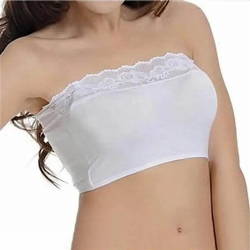 Summer Fashion Women Tube Top Ladies Basic Crop Strapless Padded Bandeau Bra Black White One Size