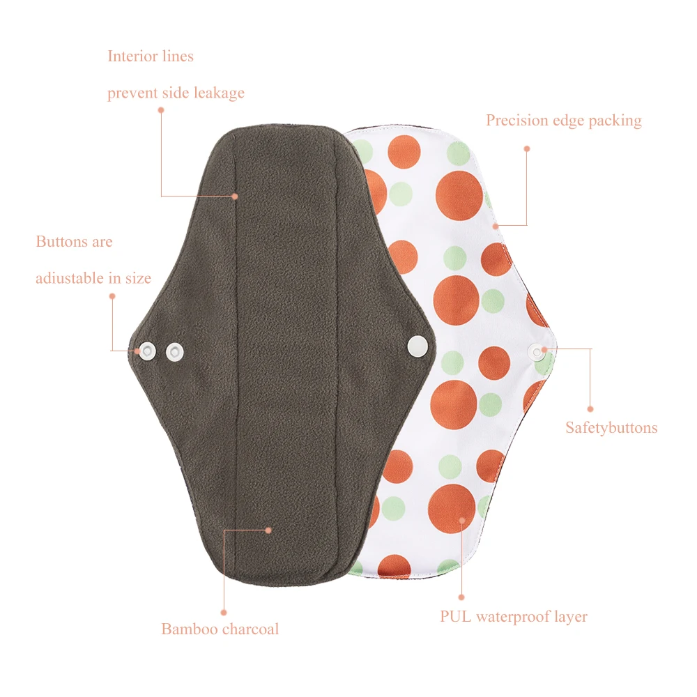 Bounippy-Conjunto de almohadillas sanitarias reutilizables, 6 + 1, almohadillas de carb&oacute;n de bamb&uacute;, bragas lavables, maternidad, menstruaci&oacute;n-3