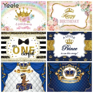 Yeele 1st Birthday Backdrop Vinyl Pink Blue Curtain Crown Castle Newborn Baby Boy Princess Carriage Party Photography Background