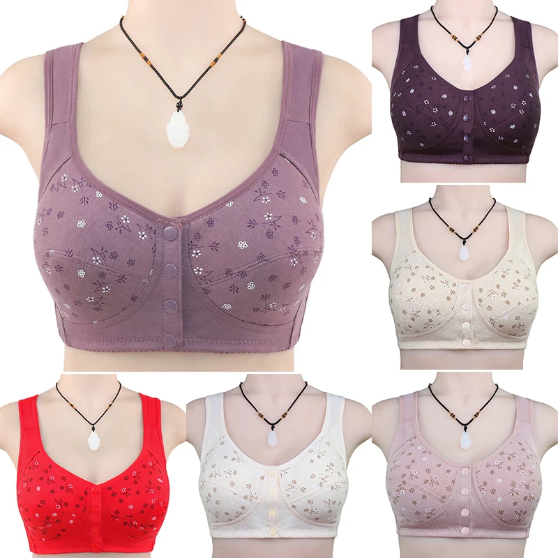 

Comfortable Soft Full Cotton Front Closure Bralette Big Size Bra Middle Age Women Everyday Wear Wireless Underwear Size 38-46