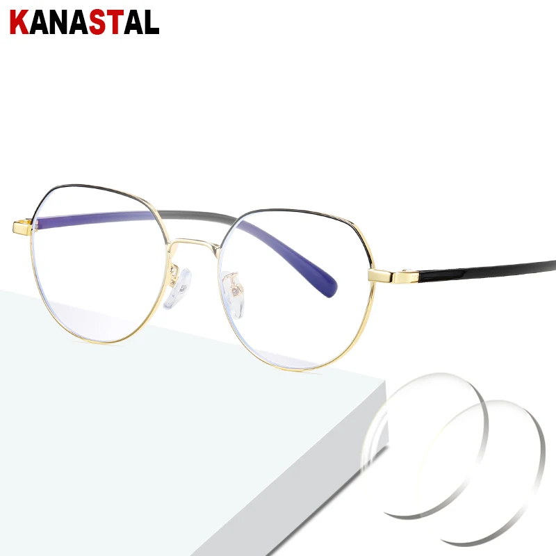 

Women Anti Blue Light Blocking Glasses Retro Metal Polygon Frame Men Eyeglasses Prescription Myopia Hyperopia Computer Eyewear