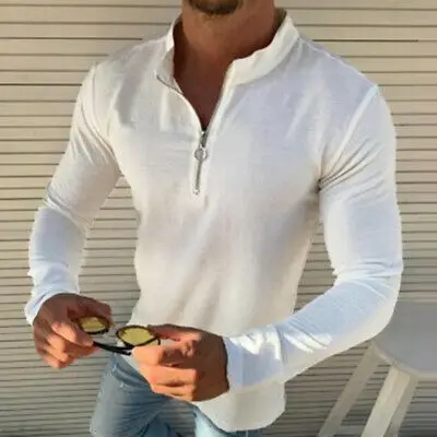 

Fashion Mens Long Sleeve Half Zip Muscle Slim Fit Jumper Blouse Tee Tops