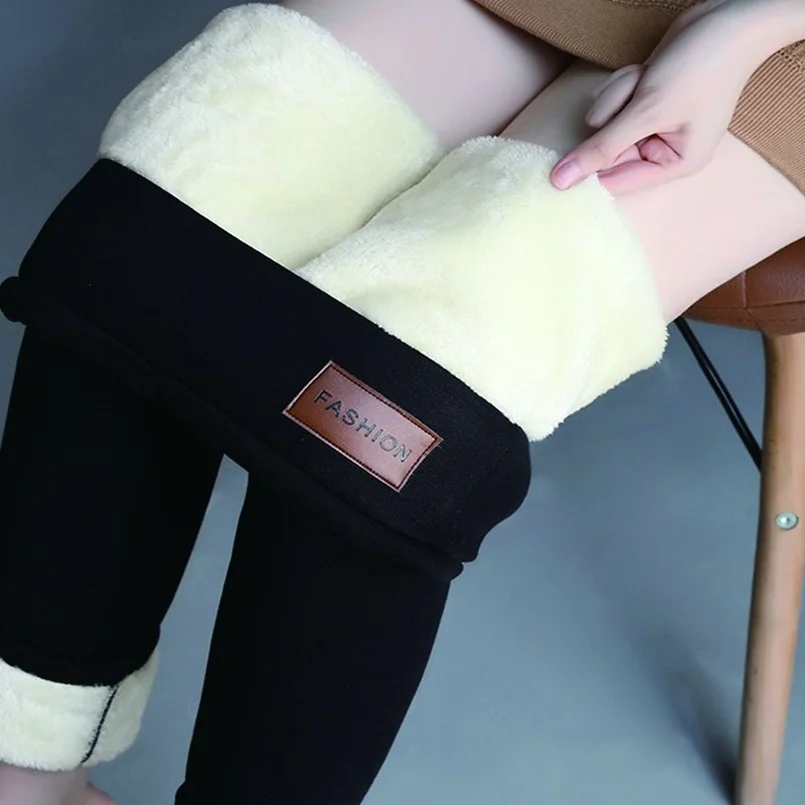 

Winter Thermal Warm Fleece Women Pants Plus Size Insulated Tight High Waist Soft Booty Leggings Plain Thickened Pencil Leggins
