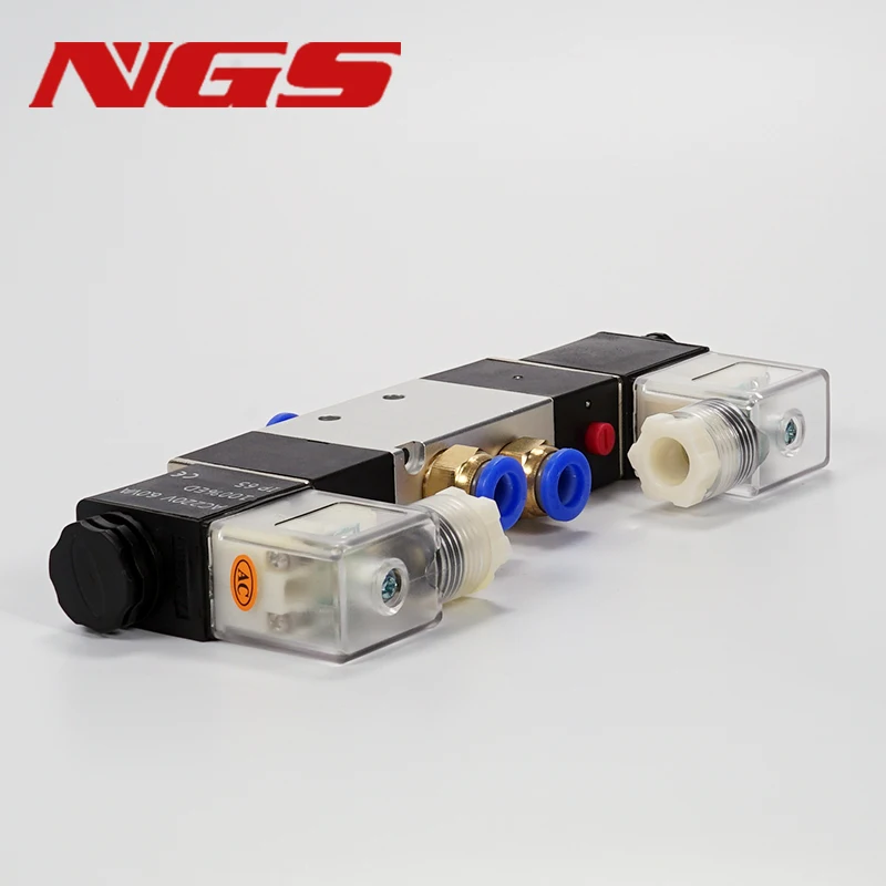 4V220-08 5 Way 2 Position 1/4" Air Pneumatic Solenoid Valve DC12V DC24V AC110V AC220V with 4mm 6mm 8mm 10mm 12mm Fitting |
