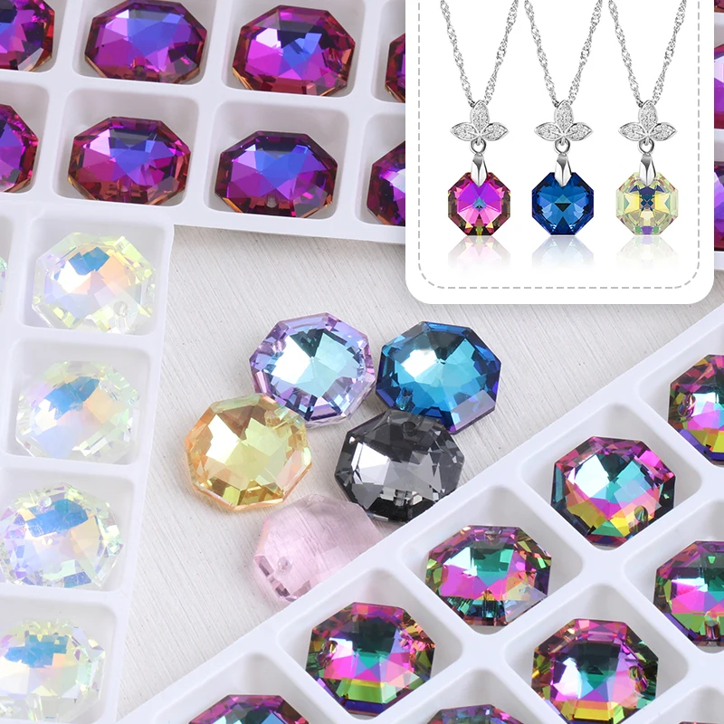 

14mm Solaris Octagon Pendant Crystal Rhinestones Sparkly DIY Jewelry Necklace Earring Making K9 Glass Crystal With Hole