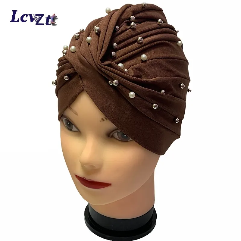 

Wholesale Multiple Best Selling Flannel Hat Women's Cap Forehead Cross Muslim Base Scarf Indian National Style Pearl Headdress