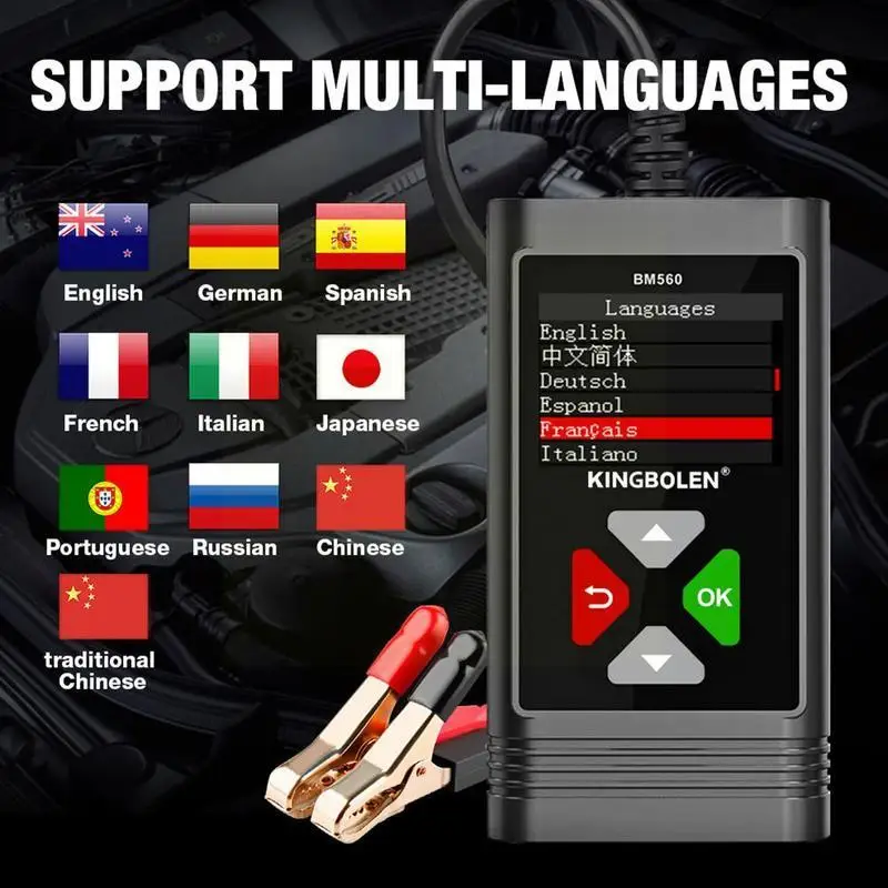 

1.8 Inch TFT 6V 12V Multilingual Car Battery Tester Test Color Black Analyzer Charging Cranking O2F9