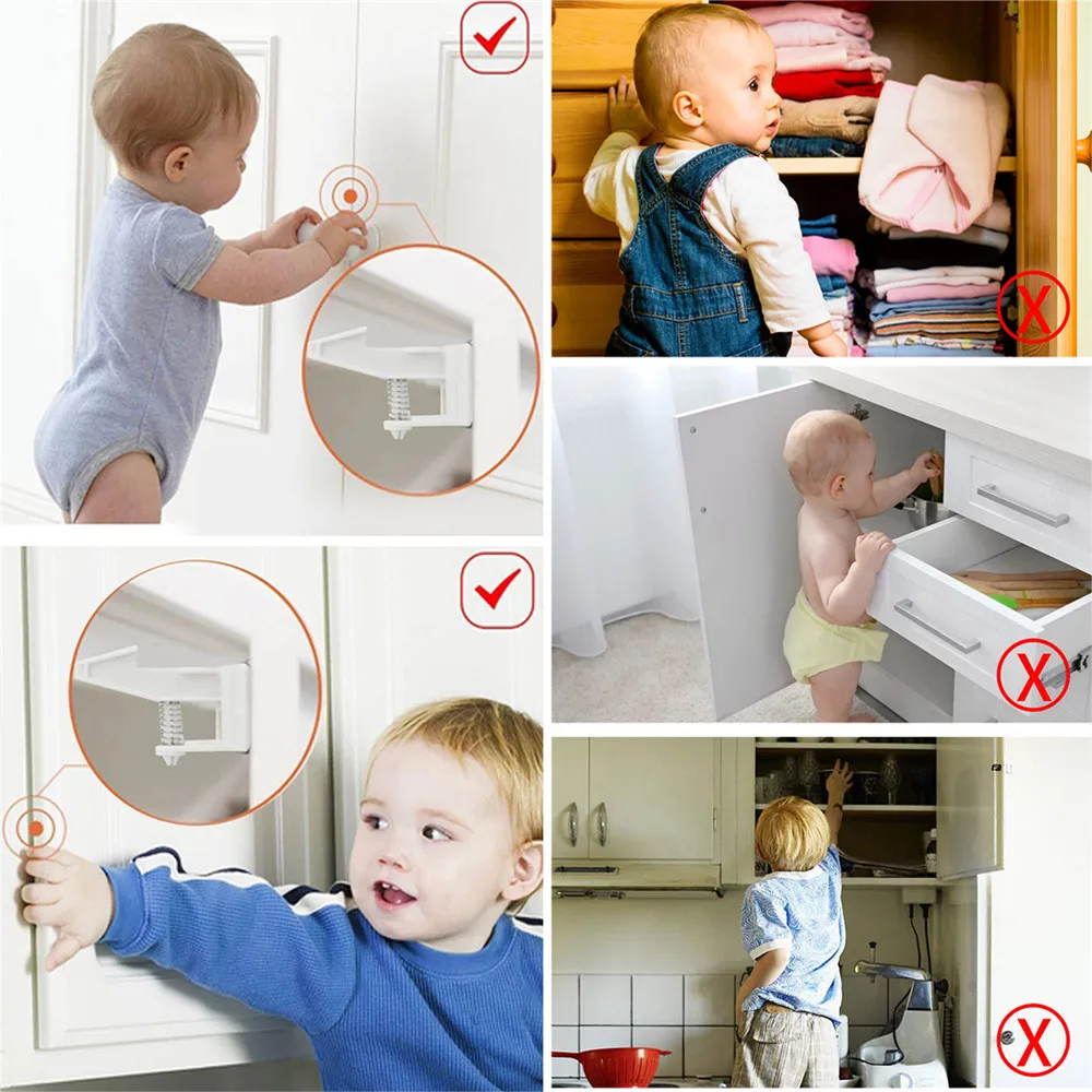 BalleenShiny-cerradura de seguridad para cajones de ni&ntilde;os, cierre de seguridad para puertas de armario, cajones, protecci&oacute;n del hogar, 10 unidades-1