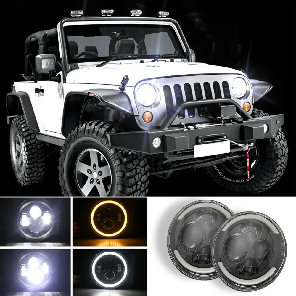

200W 7Inch LED Headlamps with Halo Ring Amber Turn Signal For Lada Niva Urban 4x4 suzuki samurai For Jeep Wrangler Off Road