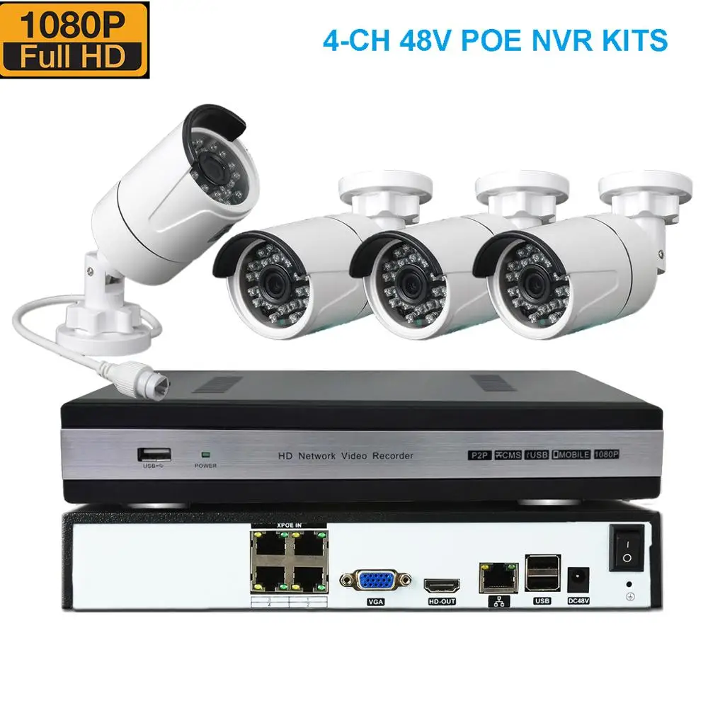 DID 4CH 1080P HDMI XPOE NVR Kit CCTV система безопасности 2MP IR IP66 Водонепроницаемая наружная IP