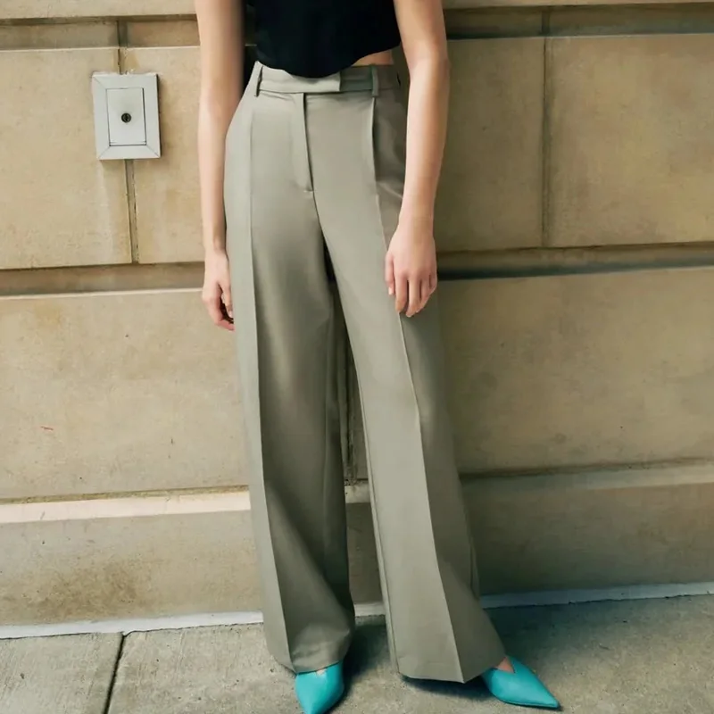 

NWOMN Za Woman Pants 2021 Fashion High Waist Straight Pant Women Office Loose Wide Pants Korean Fashion Oversize Women Trousers
