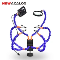 newacalox desk clamp soldering pcb holder helping hand welding station 3x led magnifier magnifying soldering third hand tool kit