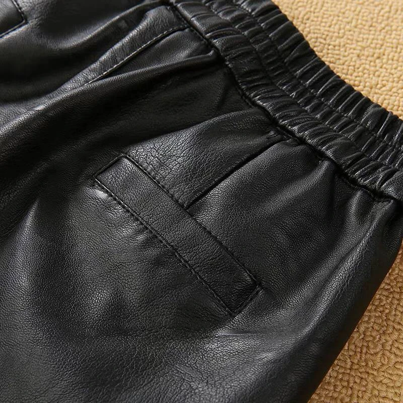 

Pu Leather Pants Female 2021 Sping Zipper Fly Pants Korean Fashion Elastic Waist Casual Pants Simple Commute Woman Pants Black